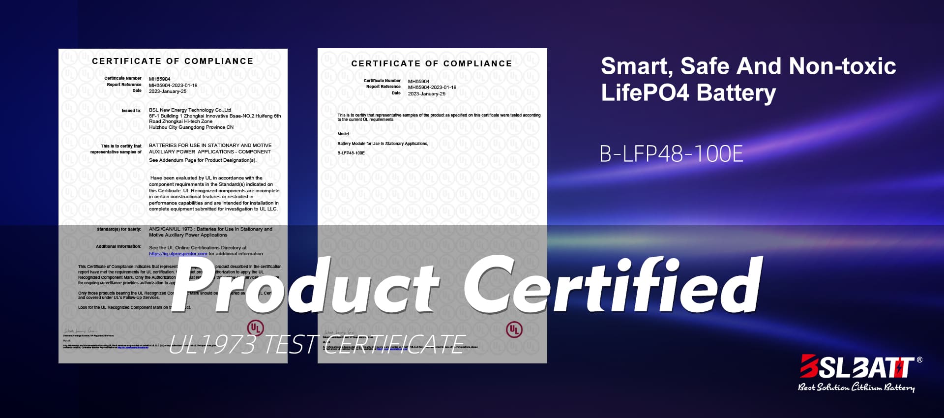 Batería de iones de litio BSLBATT 48V 100AH ​​es Certificado por UL 1973