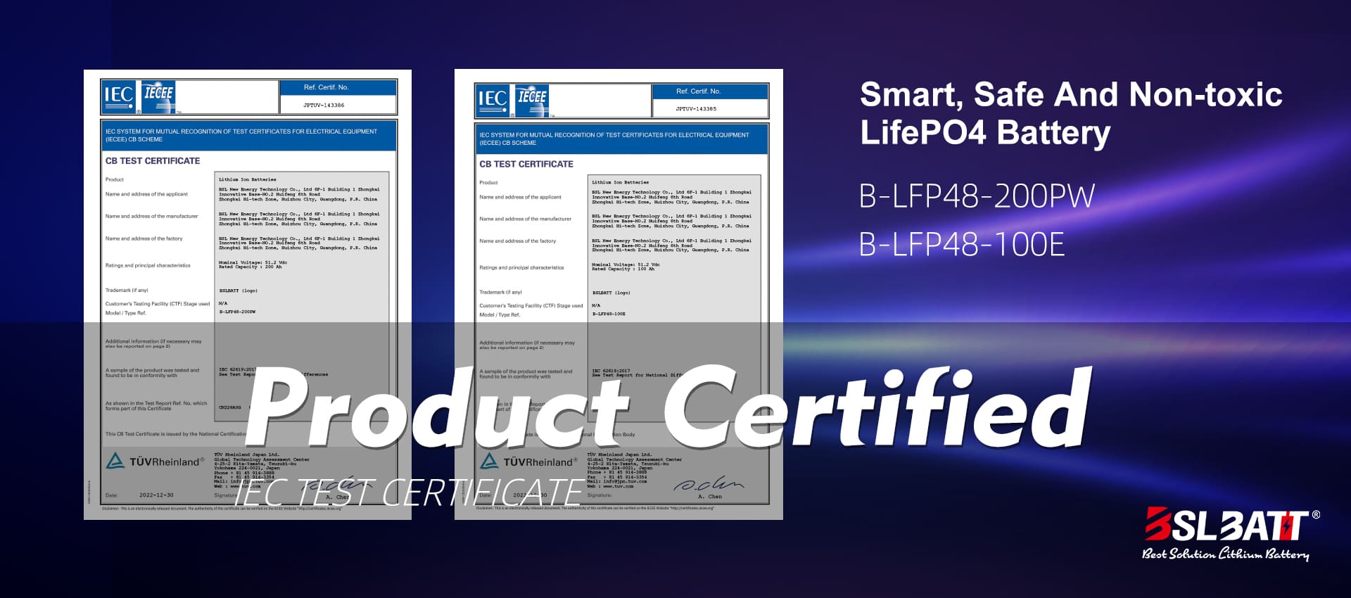BSLBATT logra la certificación IEC 62619 en su batería de 48V 100AH ​​Lifepo4 